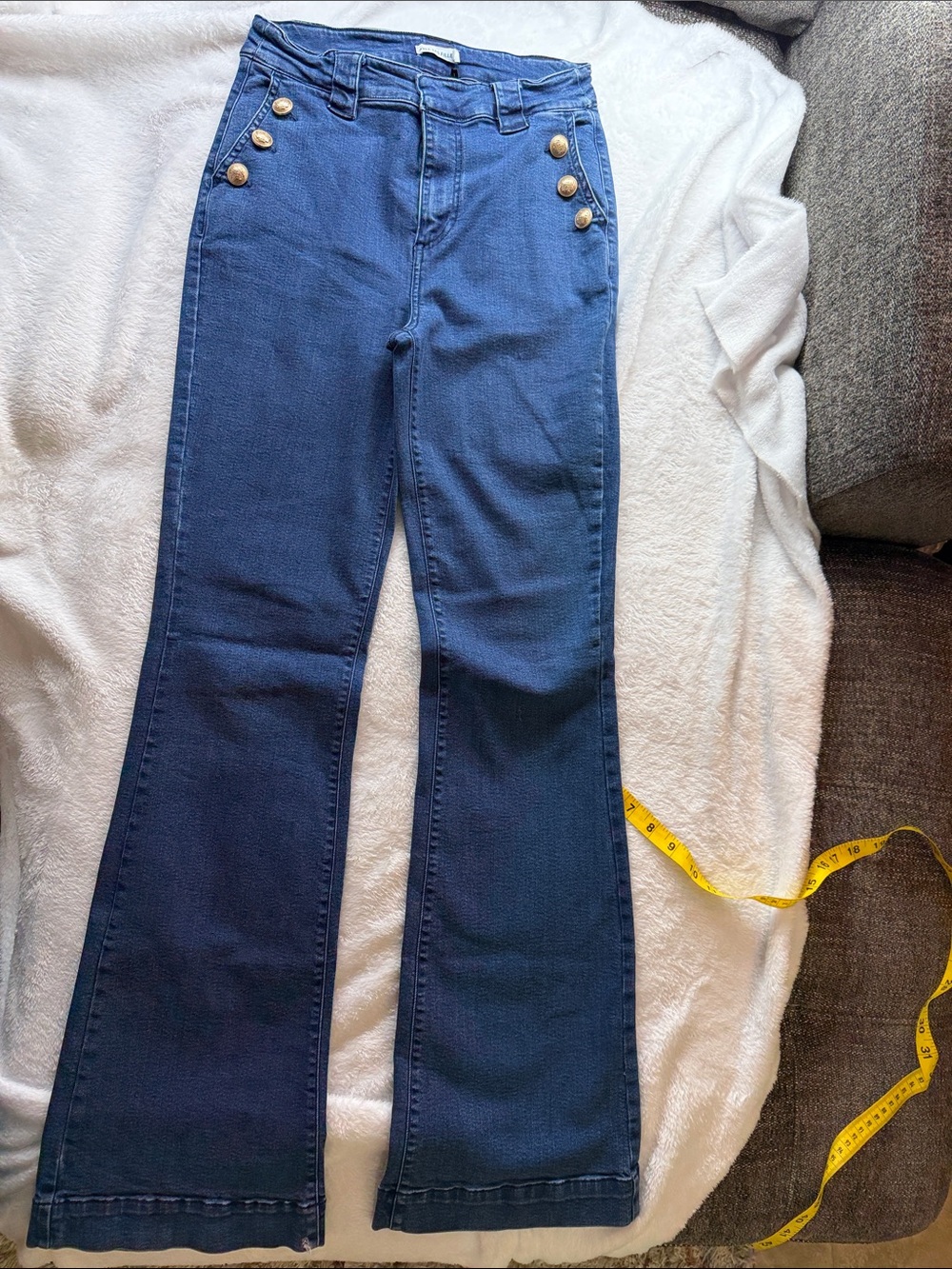 Avec Les Filles Navy Flare sailor Jeans with Gold Buttons 2378